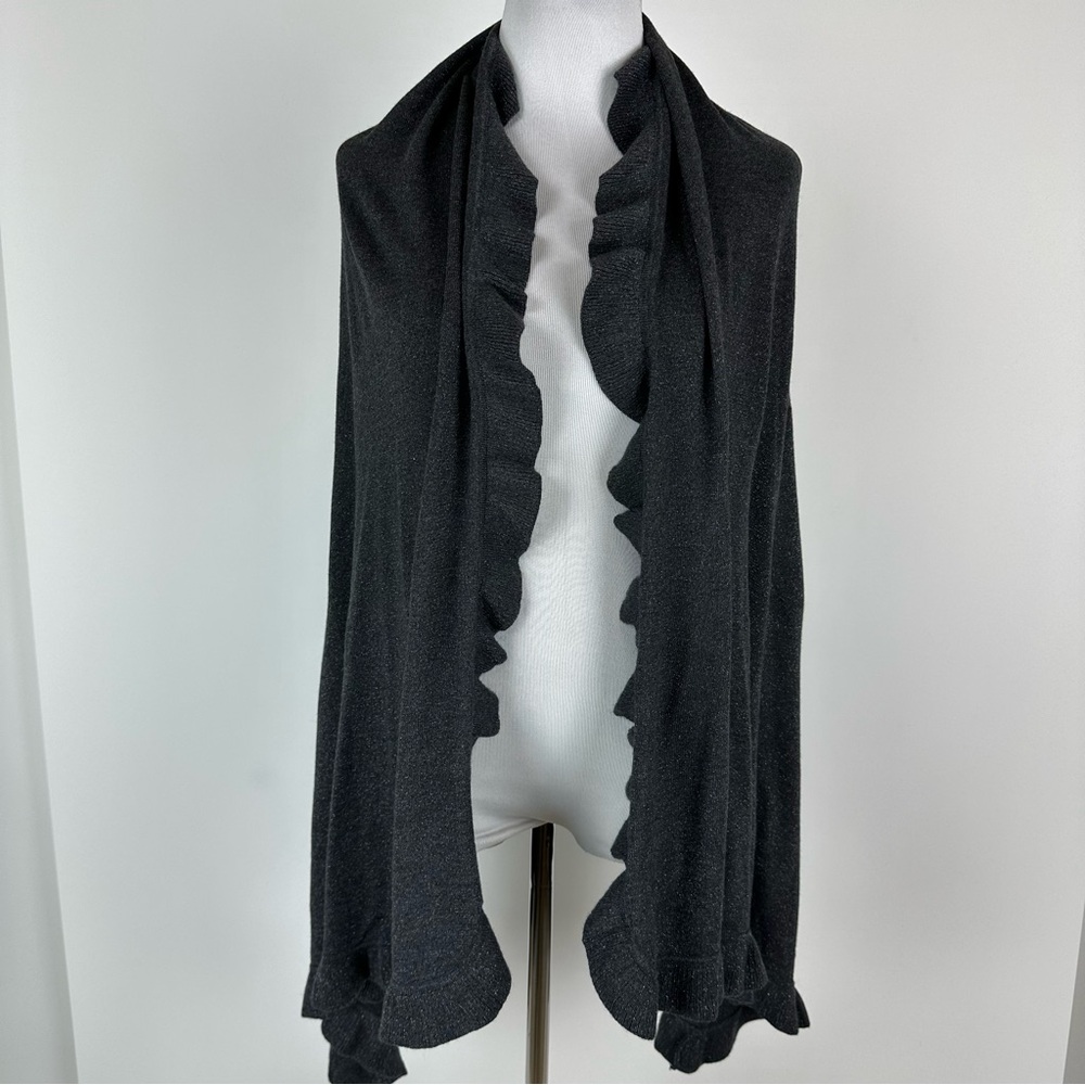 Adrianna Papell S’HUG Tunnel Sleeve Ruffle Dark Gray Metallic Wrap One Size